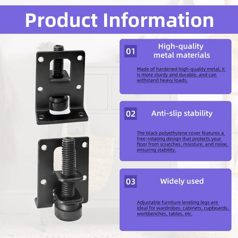 16 Piece Adjustable Leveling Feet Set For Cabinets, Wardrobes, And Tables, 2.2 Inch L Shaped Heavy Duty Metal Levelers With Screws And Wrench