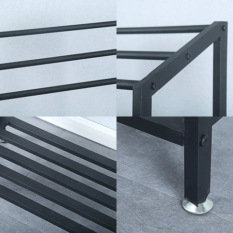 Close-up details of Industrial Indoor Outdoor Free Standing Towel Rack With Shelf, Dope 3 Tier Metal Towel Stand In Black Finish, 24 W x 11.8 D x 36 H