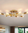 8 Light Modern Sputnik Ceiling Fixture In Gold For Dining Room And Kitchen Semi Flush Mount Industrial Style Dope Chandelier
