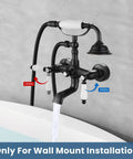 Vintage Victorian Style Wall Mount Bathtub Faucet Set With Telephone Handheld Sprayer Double Hot And Cold Mixer Lever Handles