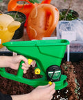 Cordless Handheld Seed And Fertilizer Spreader With Adjustable Feed Rate Portable Broadcast Spreader in garden setting