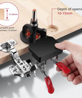 35mm Concealed Door Hinge Jig for Precise Cabinet Installations with Pro Grade Aluminum Frame shown in use on wooden panel