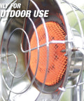 Close-up of 15,000 BTU Single Tank Top Portable Propane Radiant Heater With Adjustable 15,000 12,500 And 10,000 BTU Levels, Outdoor use only