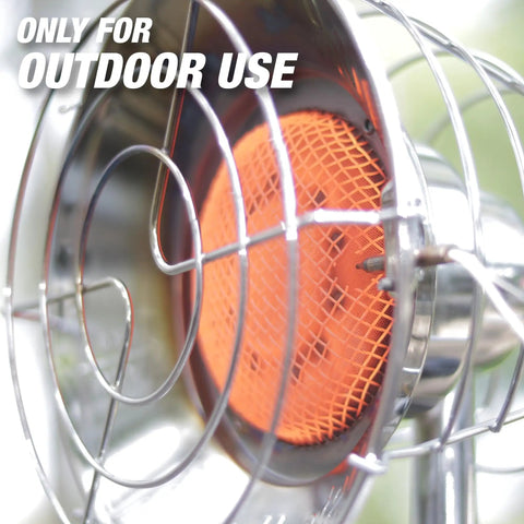 Close-up of 15,000 BTU Single Tank Top Portable Propane Radiant Heater With Adjustable 15,000 12,500 And 10,000 BTU Levels, Outdoor use only