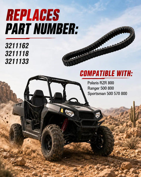 Heavy Duty CVT Drive Belt For ATV UTV Polaris RZR 800 Ranger 500 800 Replacement 3211162 on rugged terrain with ATV