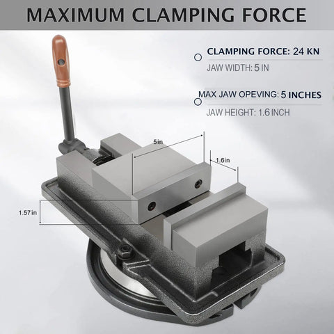 Heavy Duty 5 Inch Vise With 360 Degree Swivel Base For CNC Milling Woodworking And Drill Press, steel jaw details
