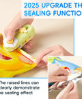 No Sweat Mini Bag Sealer and Cutter, Easy Peasy 2 In 1 Heat Resealer for Chip Bags in use sealing plastic bags.