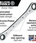 Ratcheting Box Wrench 1 Quarter Inch By 5 Sixteenth Inch With Reverse Action Chrome Plated Laminated Construction Made In USA Klein Tools