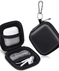 Built Kickass Mini Earbud Case With Steel Clip To Keep Your Wireless Headphones SD Cards And Cords Securely Stashed Hella Durable EVA Pouch showing open inner compartments with earbuds.