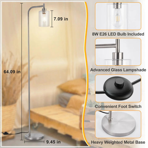 Frosted Glass Globe Floor Lamp With 9W LED, Tall Gold Standing Lamp For Living Room, Bedroom And Office, Energy Saving Modern Mid Century Decor