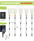 Diagram showing Lit Solar Firework Garden Lights 5 Pack 120 LED Decorative Stakes with connected measurements and solar panel.