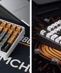 Hella Smooth Silent Mechanical Gaming Keyboard With Rotary Knob Tri Mode Wireless Hot Swappable Gasket Mount Pre Lubed Linear Switches featured on a stylish desk with gaming accessories.