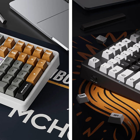 Hella Smooth Silent Mechanical Gaming Keyboard With Rotary Knob Tri Mode Wireless Hot Swappable Gasket Mount Pre Lubed Linear Switches featured on a stylish desk with gaming accessories.