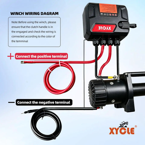 Heavy Duty 13,500 Lbs 12V Electric Winch With 3/8 Inch Synthetic Rope, Waterproof IP67, Remote Control, For 4x4 Trucks, SUVs, ATVs, Boats, And Trailers, Built For Serious Off Road Recovery, wiring diagram with red and black terminals