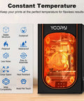 Resin 3D Printer Enclosure With Built In Ventilation Filter Odor Control Carbon Filter, showing front view and temperature control features.
