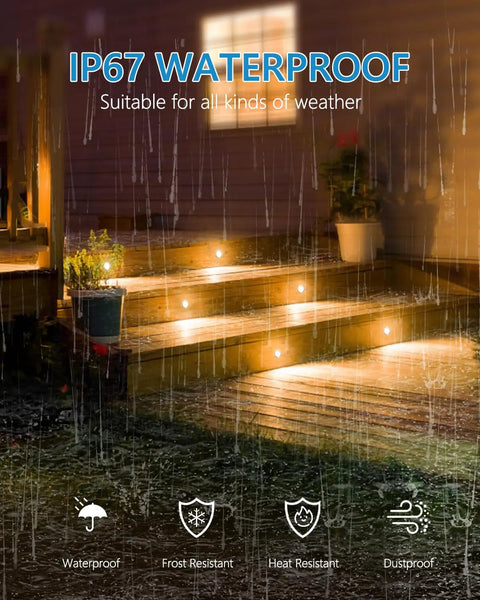 16 Pack Recessed LED Deck Light Kits 12V Low Voltage Outdoor Step Lights IP67 Waterproof Warm White Landscape Lighting