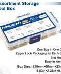 Labeled box of 315 Piece Brass Washer Set with Nine Metric Sizes, including M2 to M12, with zipper lock packaging visible.