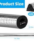 Self-Adhesive Pipe Insulation Foam Tubes 20 Pack, 1.31 Ft Each, 0.59 Inch Thick, Easy Install Insulation Wrap For Spigots, Outdoor Pipes, Sprinklers, Water Heaters, Freeze Protection For Winter with dimensions and aluminum finish shown.