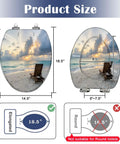 Elongated deck chair sandy beach waters edge seas Toilet Seat dimensions showing 18.5" length and 14.5" width