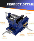 Heavy Duty Cast Iron Drill Press Vise Featuring Six Inch Max Jaw Opening And Slick Two Way Xy Sliding Base For Rock Solid Clamping Power During Precision Woodworking Jobs And Garage Projects with chrome plated handle and precision fine-tuning knob