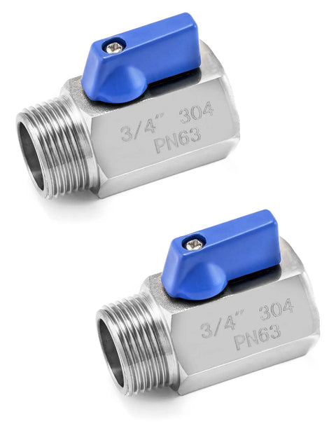 2 Pack Mini Ball Valves Three Quarter Inch Female And Male Stainless Steel 304 Shut Off Valves With Double Seal System
