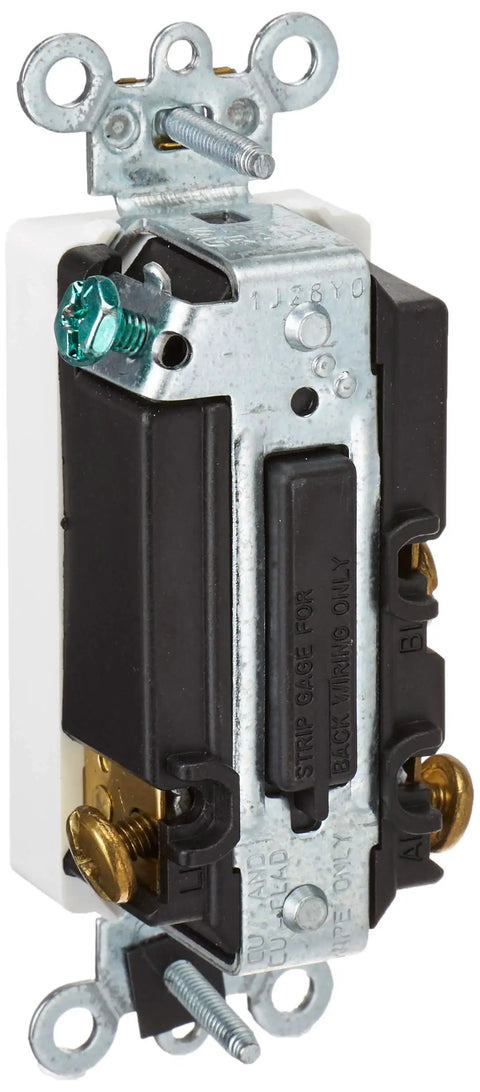 Decora Plus Rocker Switch 15 Amp 120 277 VAC SPDT Center Off Maintained Contact 5685 2W White internal components view