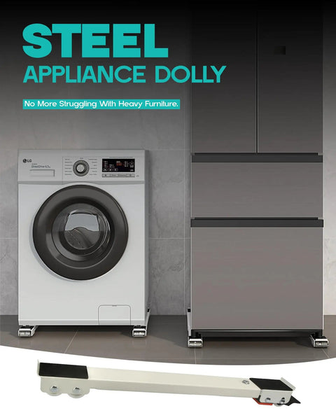 Heavy Duty Appliance Rollers For Moving Washer And Dryer Expandable Furniture Dolly Trolley With Steel Caster Wheels For Refrigerators max 1540 lbs capacity, adjustable base under appliances