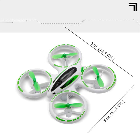 Glow Up Mini RC Drone With LED Lights For Kids And Beginners, 2.4 GHz Quadcopter, top view showing size dimensions