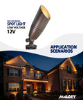 Brass Landscape Spotlight 4-Pack With Bulb Kit Dope Outdoor Uplights For House And Tree Low Voltage 12V LED shown on house facade