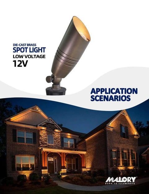 Brass Landscape Spotlight 4-Pack With Bulb Kit Dope Outdoor Uplights For House And Tree Low Voltage 12V LED shown on house facade