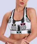Pineapple Print Yoga Bra With Sunglasses Removable Padding Cross Back Sports Crop Top For Women Premium Fabric 86 Polyester 14 Spandex