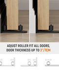 Sliding Barn Door Bottom Floor Guide Wall Mounted Roller Guides with Ball Bearings Adjustable Stay Roller Black Made From Solid Carbon Steel for Anti Rust Longevity Fits Door Thickness Up To 3 Inches Smooth Quiet Operation installed with wooden door