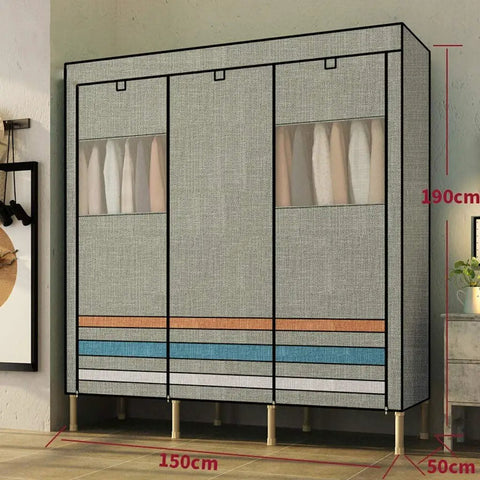Slick Setup Portable Closet Organizer And Wardrobe Shelves Crafted From Thick Nonwoven Fabric Featuring Easy Pop Up Build And Smart Bedroom Storage Flex in a room with three sections and a zippered cover.