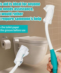 Person using Long Reach Comfort Toilet Wiping Aid For Limited Mobility Easy Self Assist Tool With Extended Grip in bathroom setting.