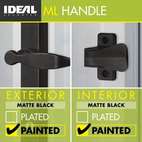 Exterior and interior of Storm Door Lever Handle With Lock And Key Surface Mount Fits Doors 1 To 1 And A Half Inches Thick Matte Black 4 Post Design Easy Replacement No Fuss Install For Secure Home Use