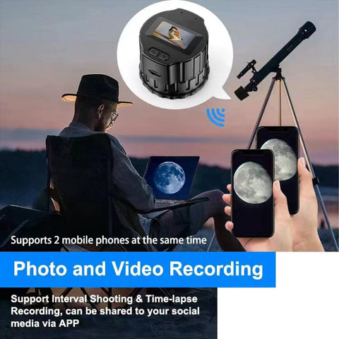WiFi Enabled Telescope Camera Eyepiece With 256GB Storage for 28mm to 48mm telescopes capturing night sky images on phones.