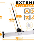 Heavy Duty 36 Inch Rolling Magnetic Sweeper With Quick Release Handle That Works Like A Charm To Sweep Up Nails Screws Washers And Metal Debris From Garage Floors with dimensions.