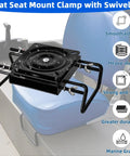 Clamp On Boat Seat Pedestal Mount With 360 Degree Swivel For Jon Boats Kayaks And Fishing Boats With Benches And Bass Skiffs Adjustable From Seven And A Half Inches To Eighteen Inches Powder Coated Galvanized Steel mounted on boat.
