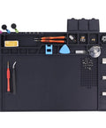 Top view of Magnetic Silicone Soldering Mat 932F Heat Resistant Pro Grade Electronics Repair Surface with tools and compartments.
