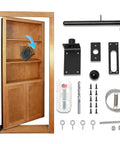 Sneaky Secure Secret Book Latch Kit For Seamless Hidden Door Hideaway Setup With No Fuss Easy Installation And Slick Discreet Privacy Lock Compatible With Custom Bookshelf Walls and components displayed.