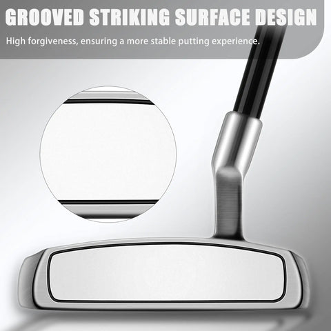 Standing Putter For Men 34 Inch With Low Center Of Gravity And High Forgiveness, Alignment Aid, grooved striking surface close-up