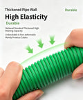 Pro Grade Heavy Duty Flexible PP Corrugated Conduit For No Sweat Wire Routing and Flame Resistant Cable Armor, showing thickened green ribbed tube.