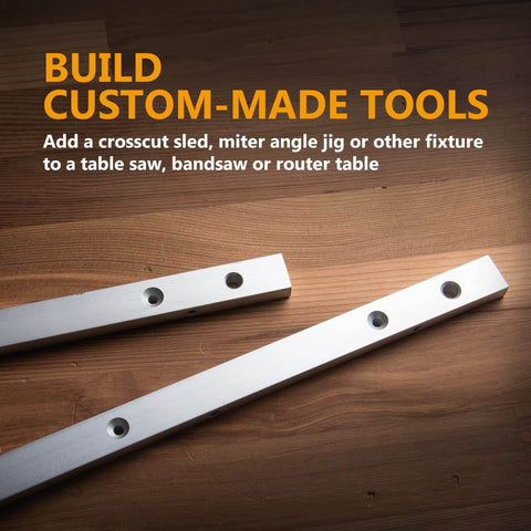 Crosscut Sled and Miter Bar Set for Table Saws, 2 Pack, 3/4 Inch by 3/8 Inch by 24 Inch, Predrilled Holes and Screws on wood surface