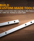 Heavy Duty T Slot Miter Bar Three Quarters By Eighths By Thirty Six Inches With Screw Kit For Router Table Band Saw And Taper Jig Solid Workbench Upgrade Tight Cuts Woodworking Jig Fixture Two Pack on wooden surface.