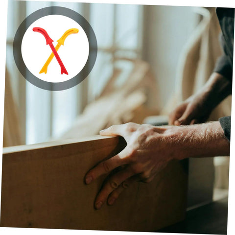 Close-up of hands holding wood with Red And Yellow Push Sticks 2 Pack For Woodworking Safety Push Blocks For Table Saws icon in corner