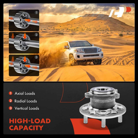 Rear Wheel Bearing And Hub Assembly 5-Lug Direct-Fit Replacement For Toyota Camry 2018-2024, shown with high-load capacity features.