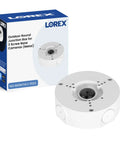 Outdoor Round Surveillance Junction Box With IP66 Weatherproof Seal For 3 Screw Base Cameras Mounts Bullet Or Dome Cams Waterproof Electrical Box White Flexible 120 Degree Hole Configuration For Easy Install, product packaging and box