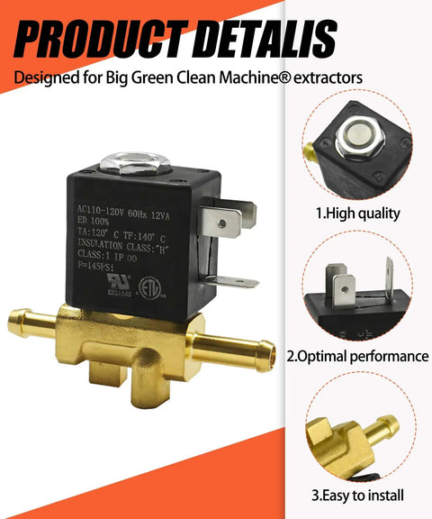 Solenoid Valve Replacement For Big Green Cleaning Machine Carpet Extractor Fits 2037436 OEM Style Replacement Part
