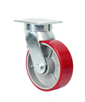 Six Inch Kingpinless Polyurethane Swivel Caster With Reinforced Steel Core 1500 Pound Heavy Duty Rating side view of red wheel