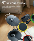Kids Electric Drum Set 7 Piece With Quiet Silicone Pads And 9 Inch Cymbals, 150 Sounds And 15 Kits, USB MIDI shown